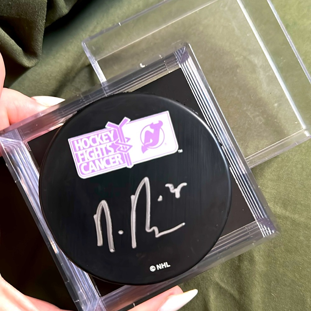 Signed Devils Fights Cancer Puck